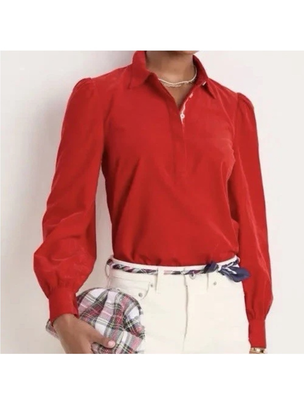 VINEYARD VINES Red Velvet Corduroy Puff Sleeves Shirt Blouse Sz S $128 Holiday